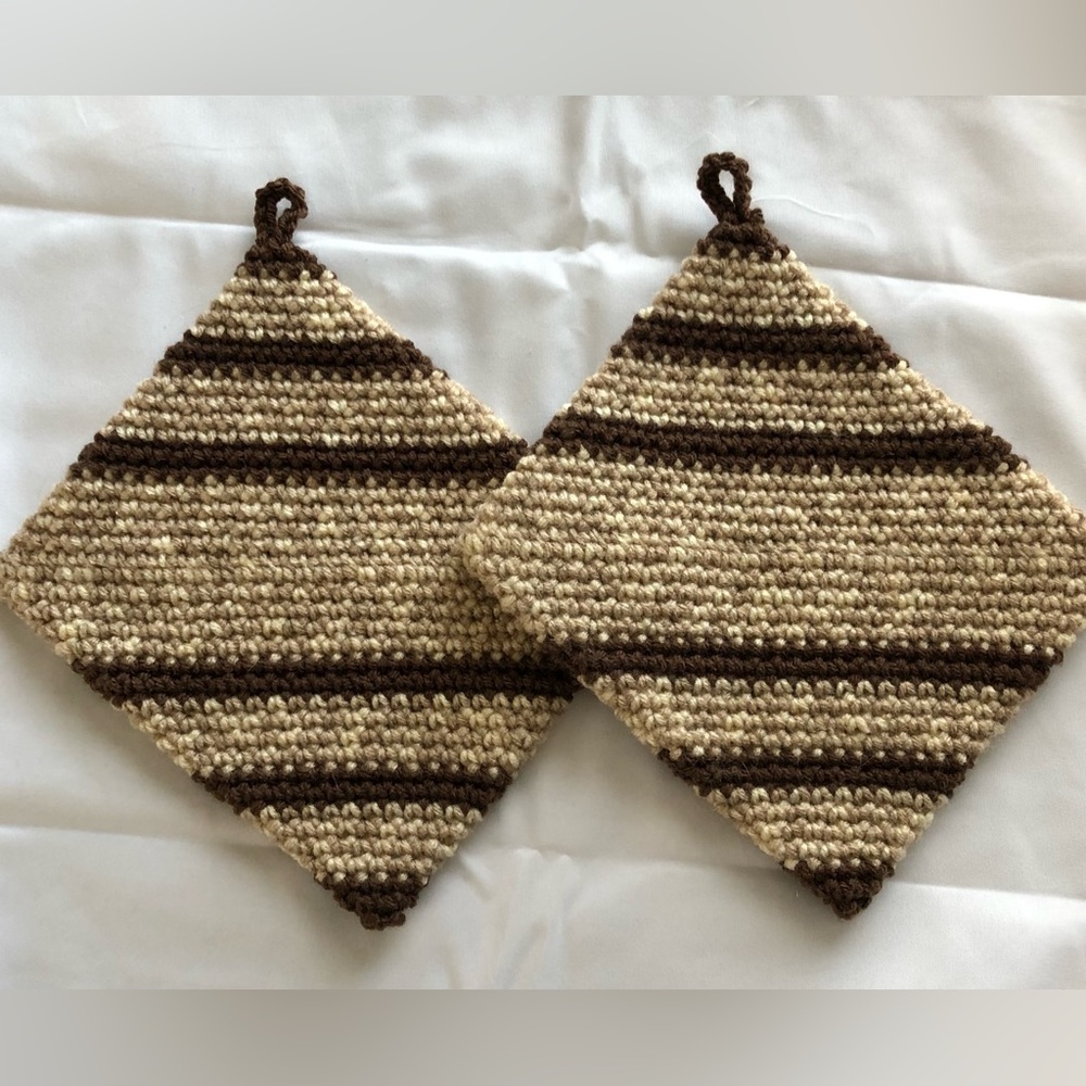Tan and brown crocheted potholders